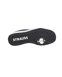 Outsole tread view of the STRAUSS Philly Steel Toe Work Shoe in Black and White