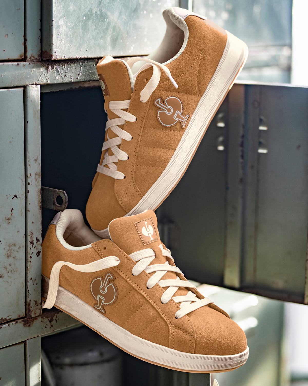 STRAUSS Tampa Steel Toe Work Shoe in Almond brown with workwear in a jobsite scene