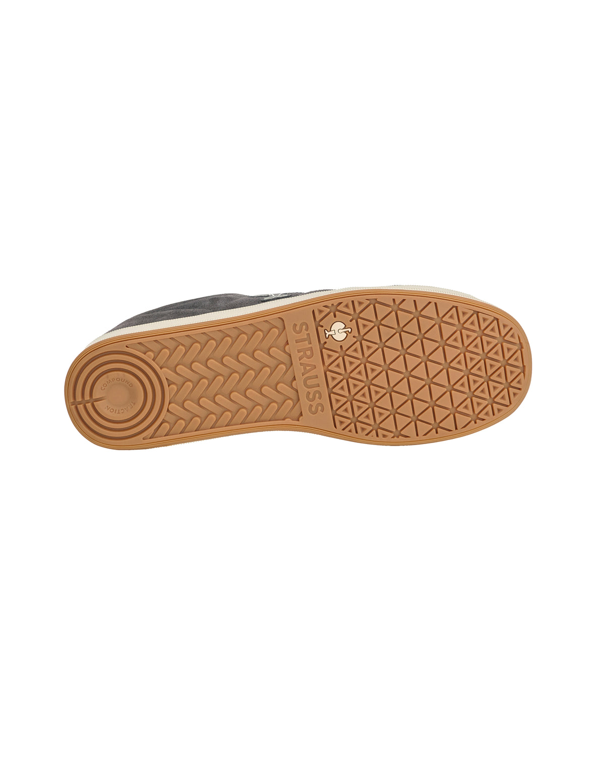 Outsole tread view of the STRAUSS Tampa Steel Toe Work Shoe in Carbon gray
