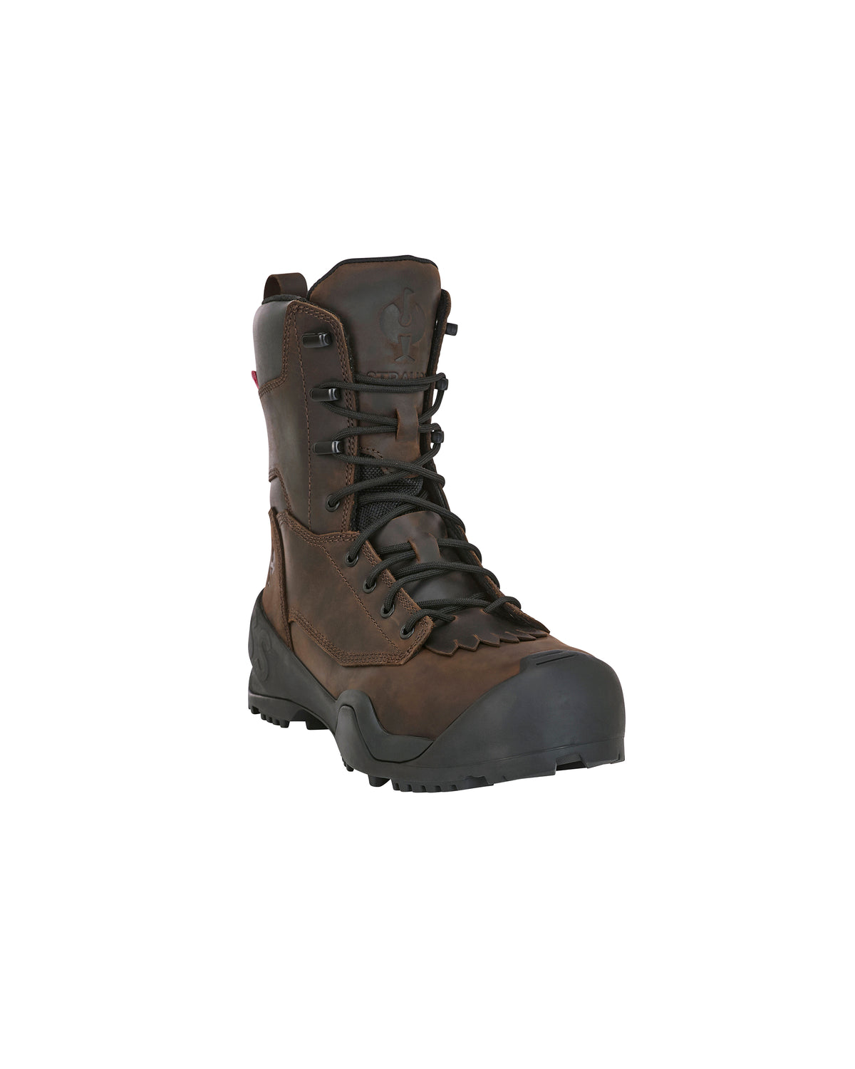 STRAUSS Edmonton 8-inch Steel Toe Work Boot in Brown, front three-quarter view