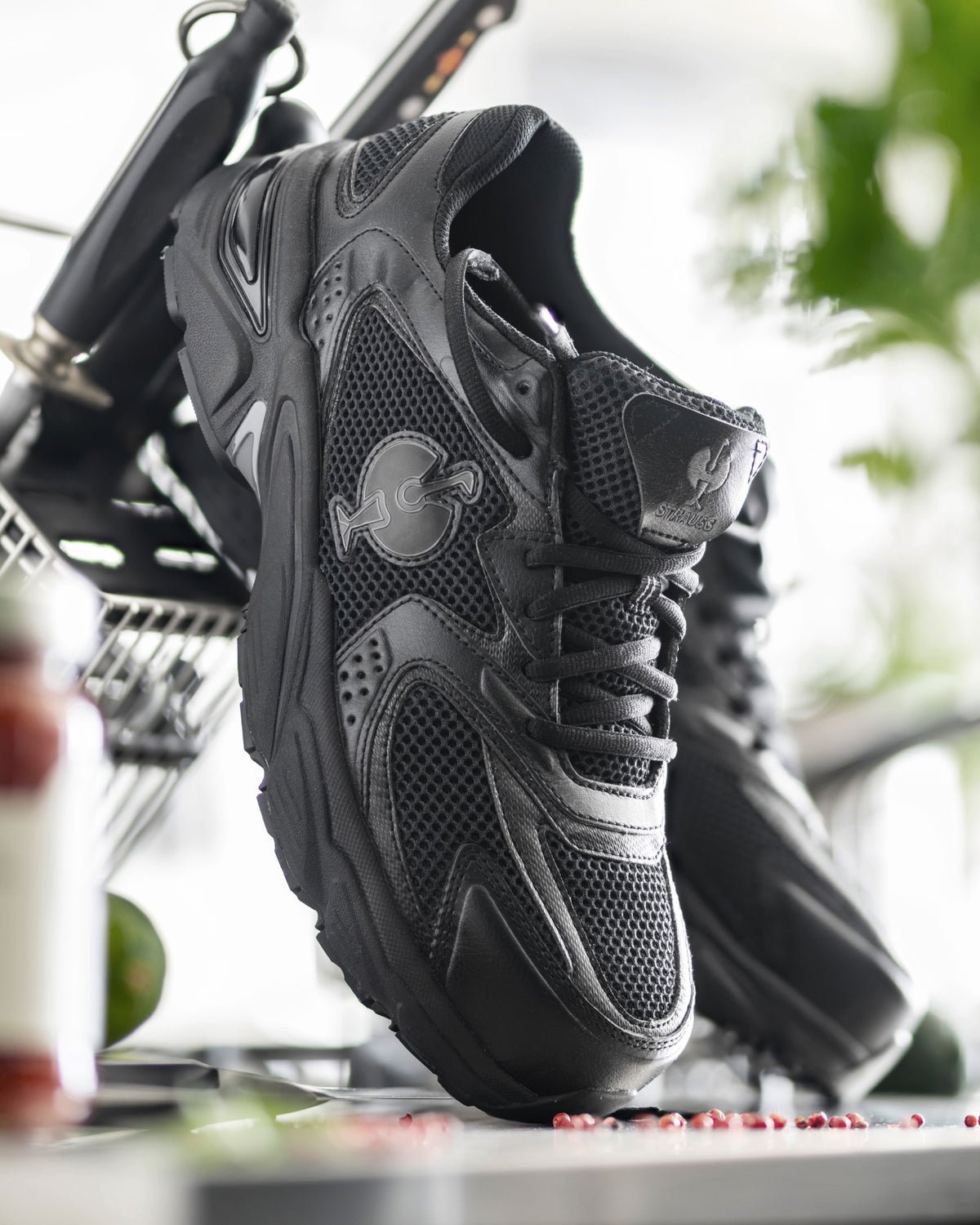 STRAUSS St. Louis Composite Toe Work Shoe in Black shown in use on the job