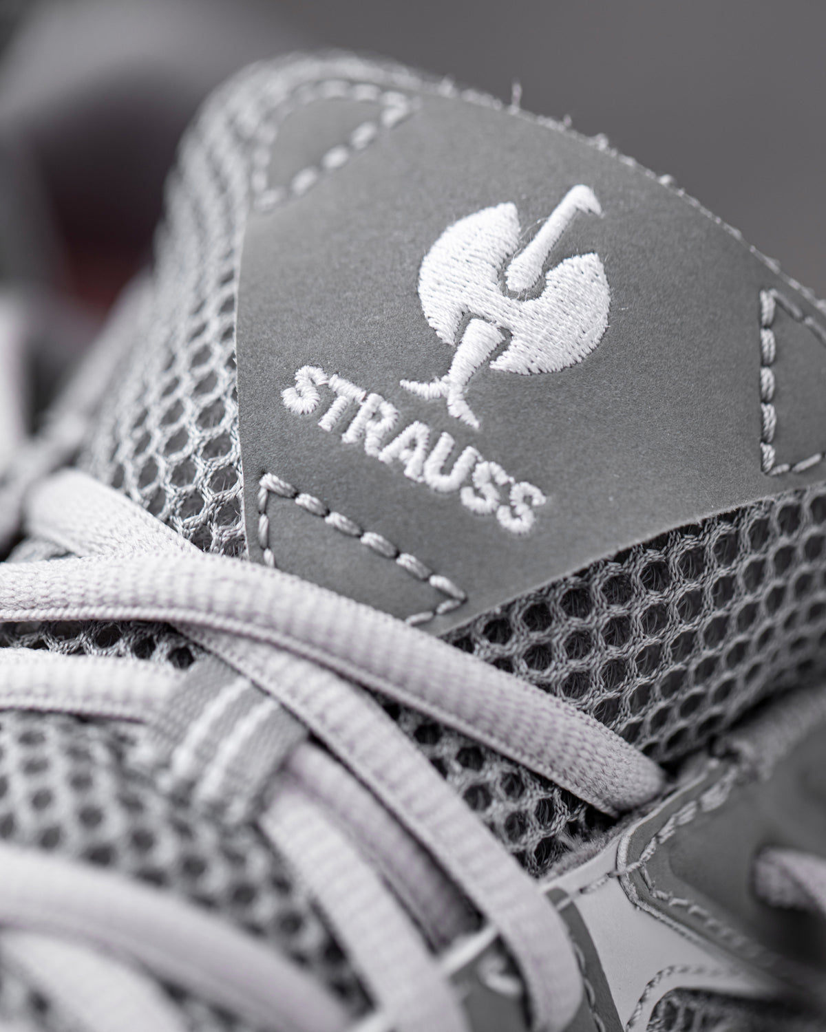 Close-up of the Pearl gray St. Louis Composite Toe Work Shoe upper and laces