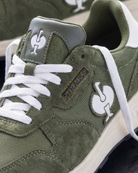 Close-up of the Disguise green Canberra Steel Toe Work Shoe material