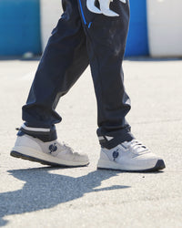 STRAUSS Canberra Steel Toe Work Shoe in Silver shown on rough jobsite ground