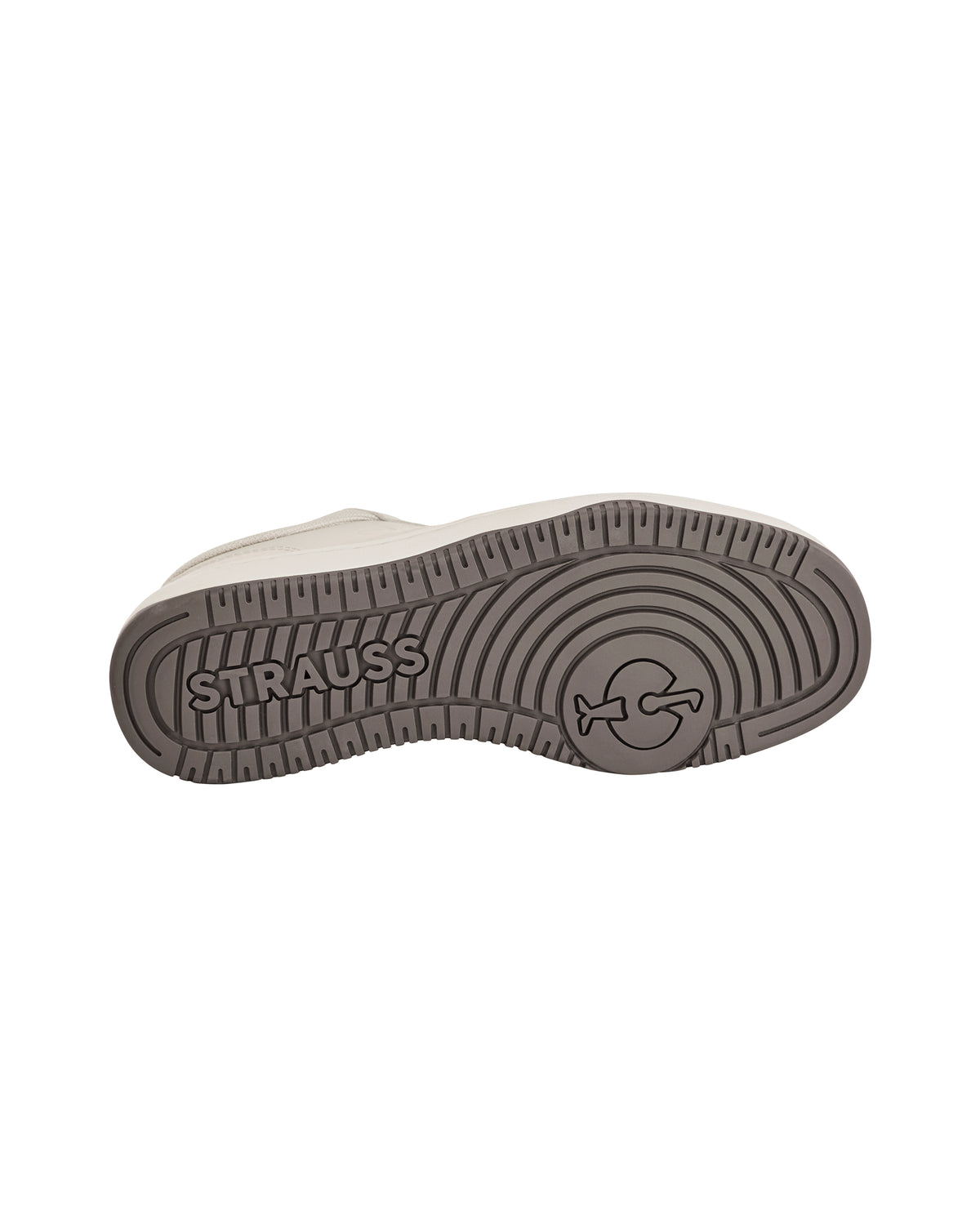 Outsole tread view of the STRAUSS Eindhoven Steel Toe Work Shoe in Cream stone and Gray