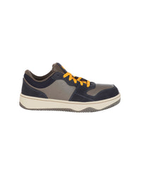 STRAUSS Eindhoven Steel Toe Work Shoe in Nero blue and Stone gray, side profile view