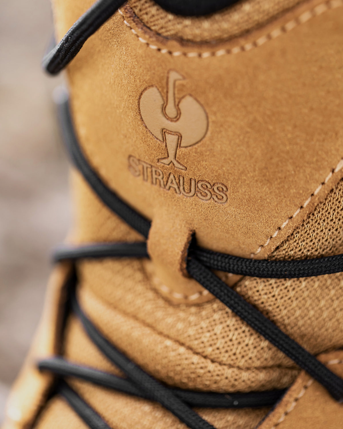 Close-up of the Almond brown Turin 6-inch Aluminum Toe Work Boot upper and laces