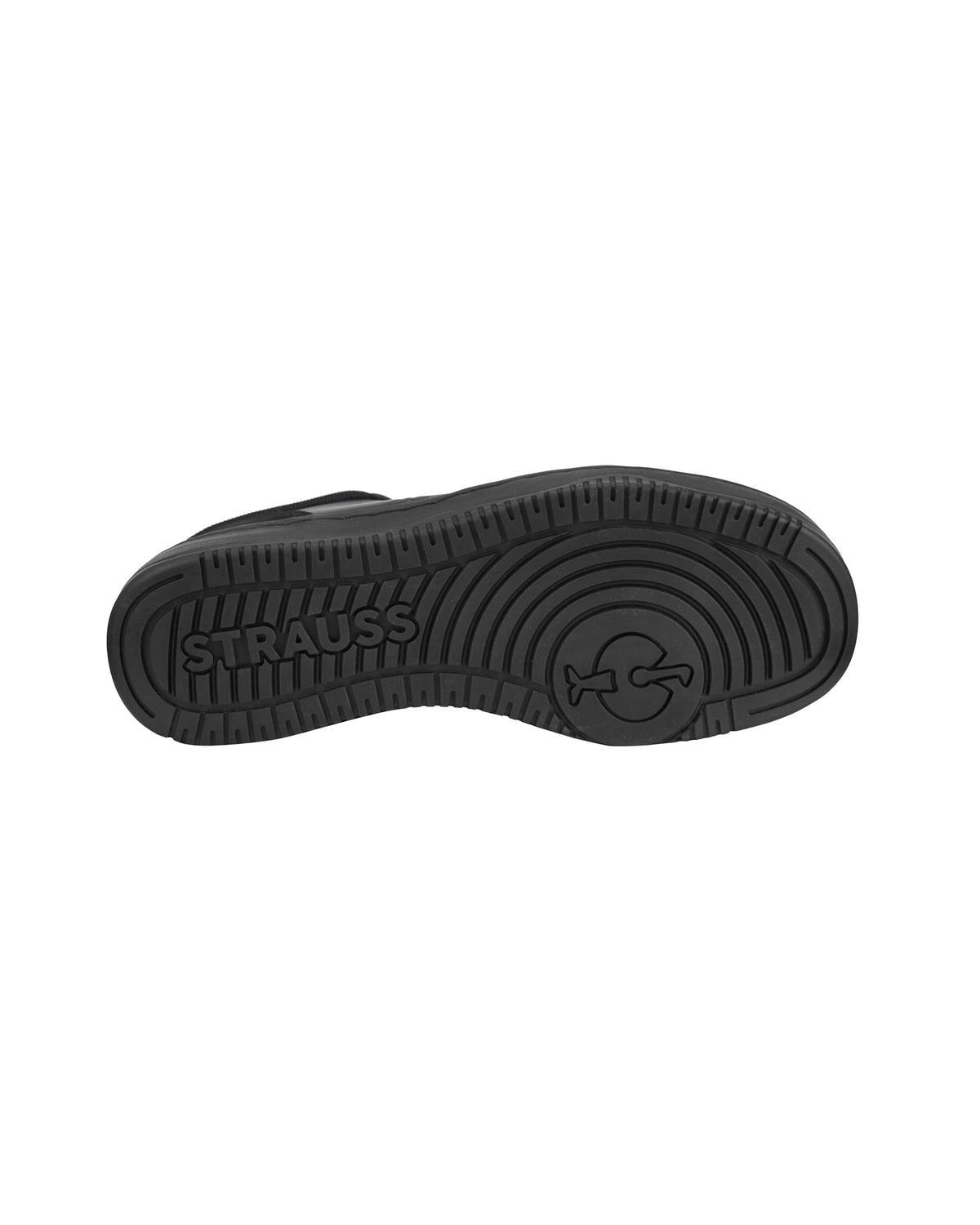 Outsole tread view of the STRAUSS Eindhoven Steel Toe Work Shoe in Black