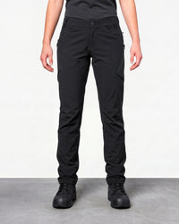 Women's Utility Cargo Work Pants in black worn by a model, front view