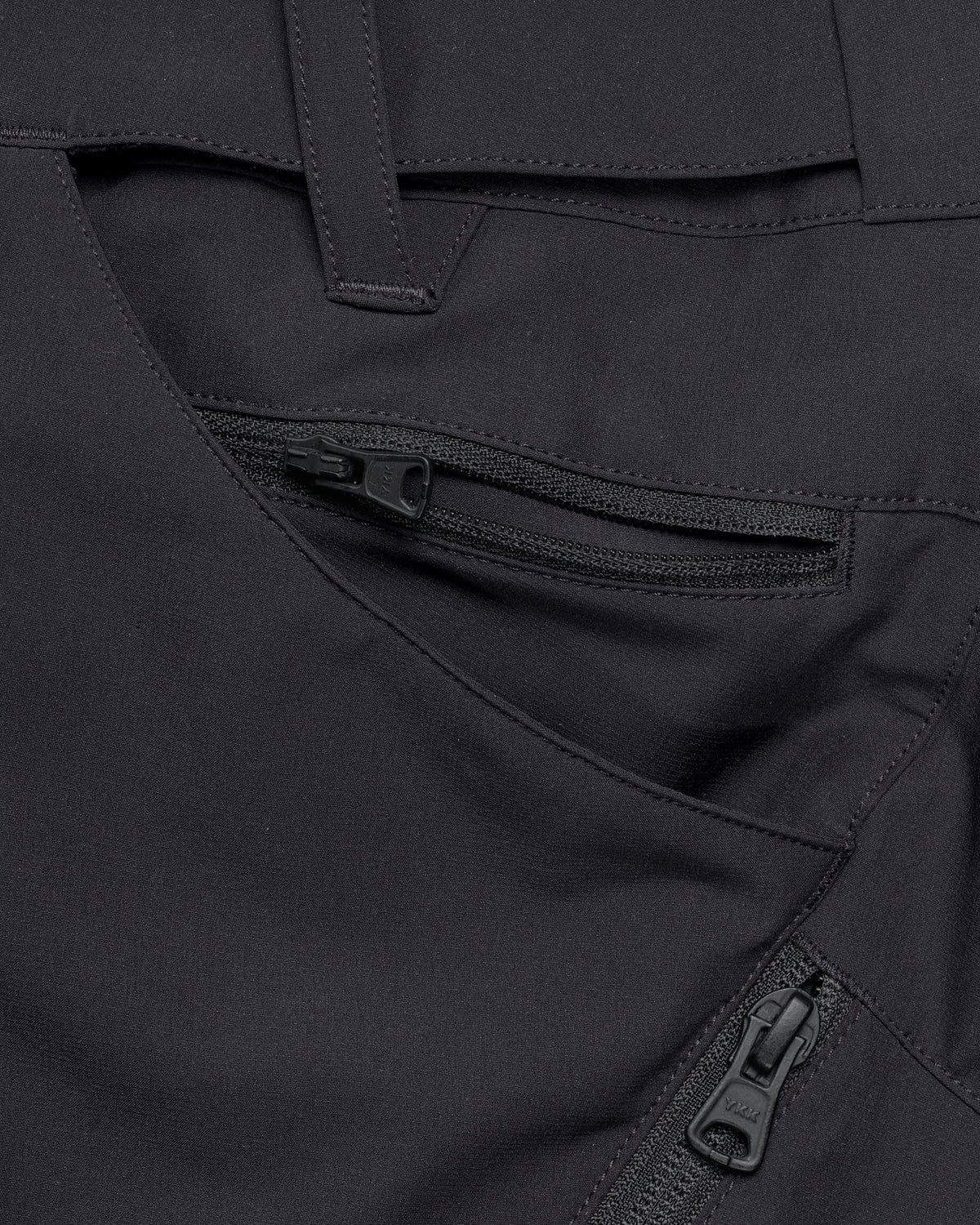 Close-up of fabric details on Women's Utility Cargo Work Pants in black