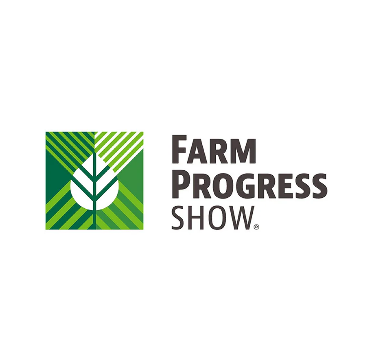 Farm Progress Show logo with green geometric leaf icon on the left and the words Farm Progress Show in bold black text on the right, set against a white background.