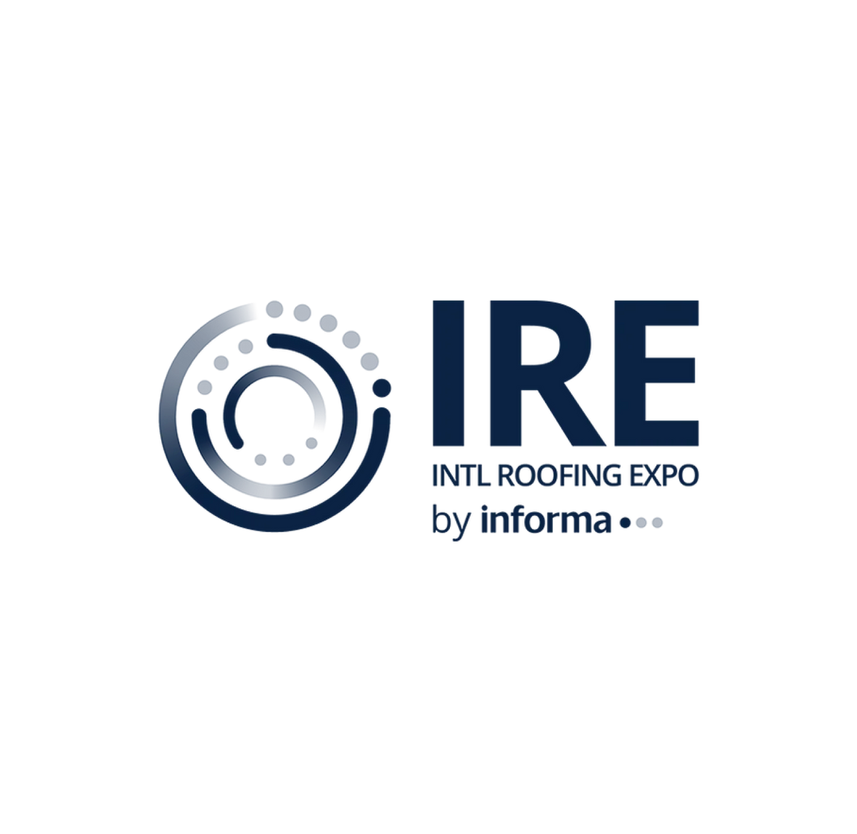 IRE logo with circular design and bold text reading IRE INTL ROOFING EXPO by informa on a white background.