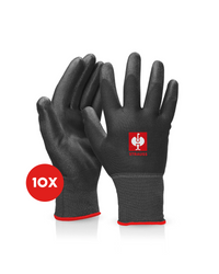 A pair of PU Micro Gloves and a red circle with "10x" written on it