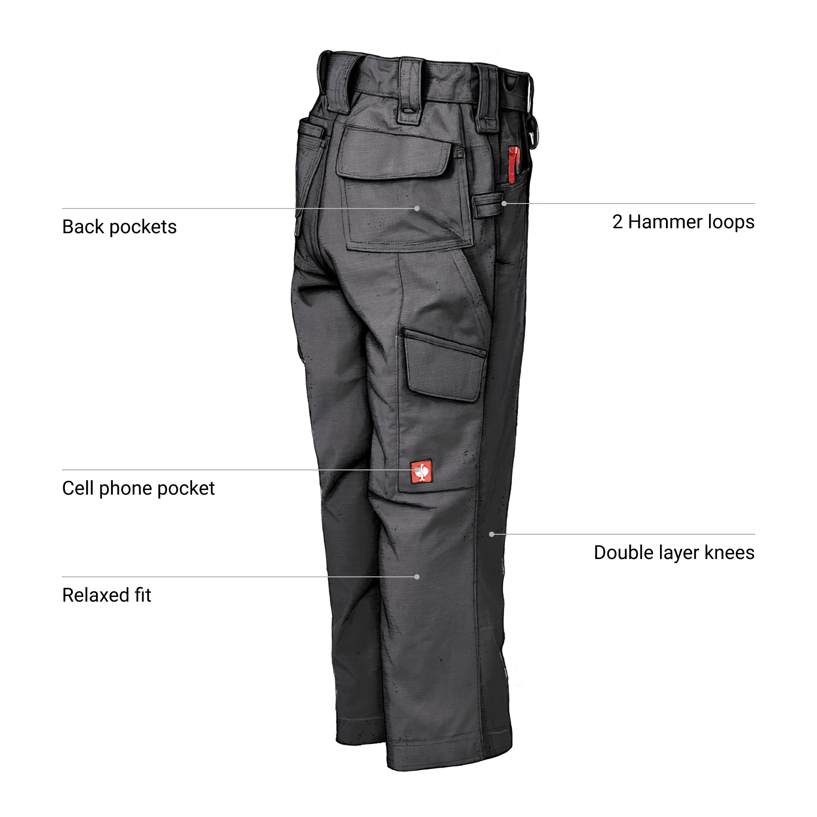 Kids Double Front Ripstop Cargo Pants with arrows pointing to features.