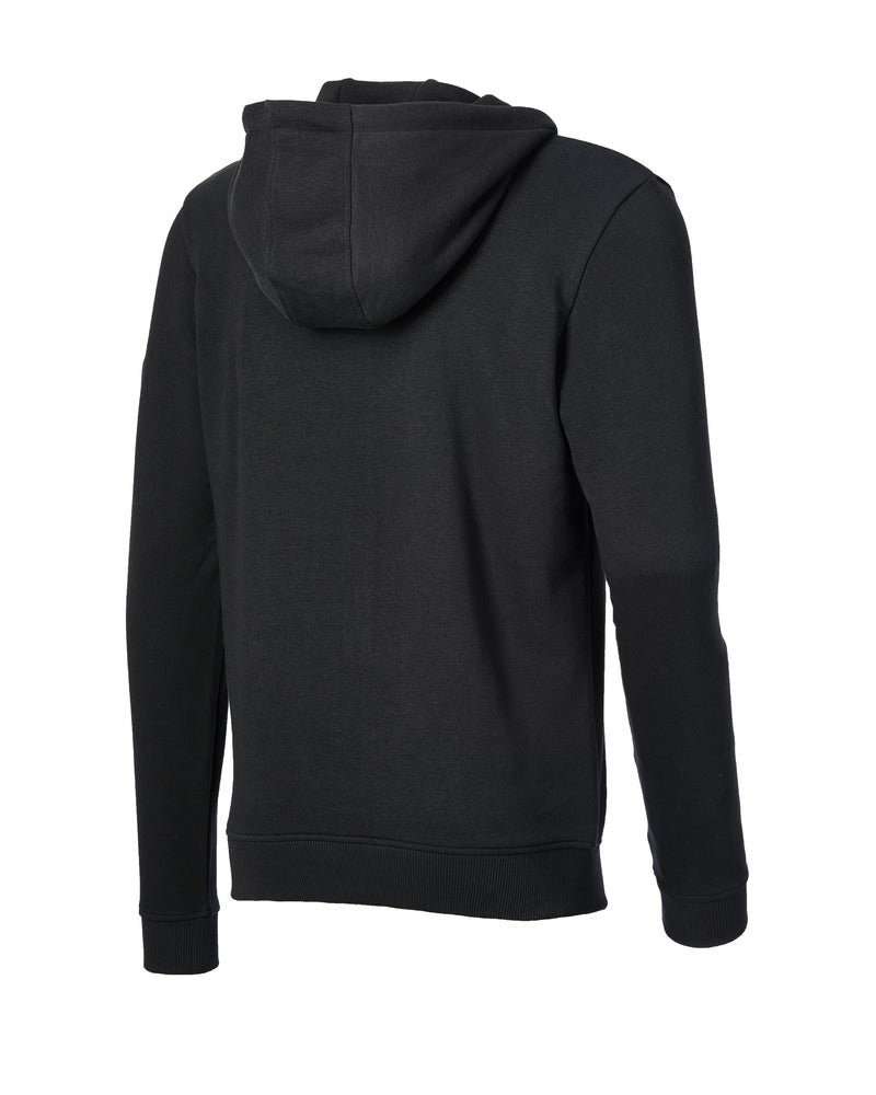 STRAUSS Stuntmen's Association hooded sweatjacket in black and white, back view