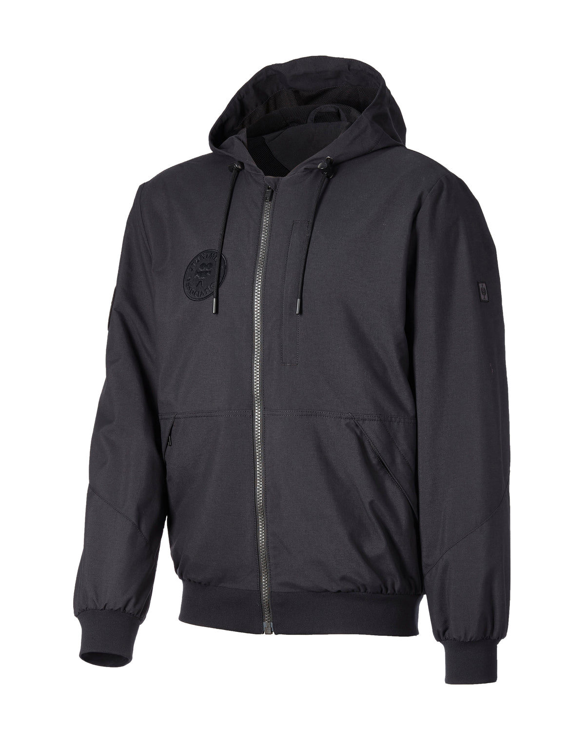 STRAUSS e.s.iconic Stuntmen's Association hooded jacket in black, front view