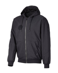 STRAUSS e.s.iconic Stuntmen's Association hooded jacket in black, front view