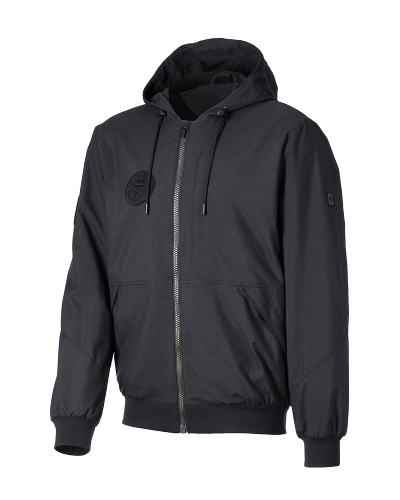 STRAUSS e.s.iconic Stuntmen's Association hooded jacket in black, front view
