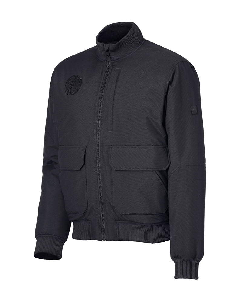 STRAUSS e.s.iconic Stuntmen's Association bomber jacket in black, front view