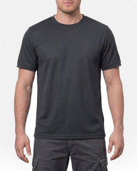 A model wears the STRAUSS Performance T-Shirt in black
