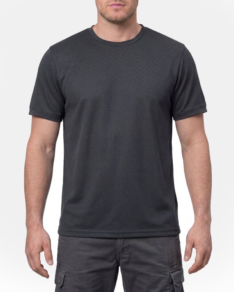 A model wears the STRAUSS Performance T-Shirt in black