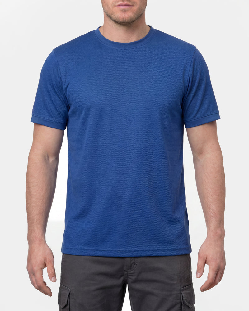 A model wears the STRAUSS Performance T-Shirt in royal blue