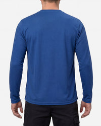 A model wears the STRAUSS Performance Long Sleeve Shirt in royal blue