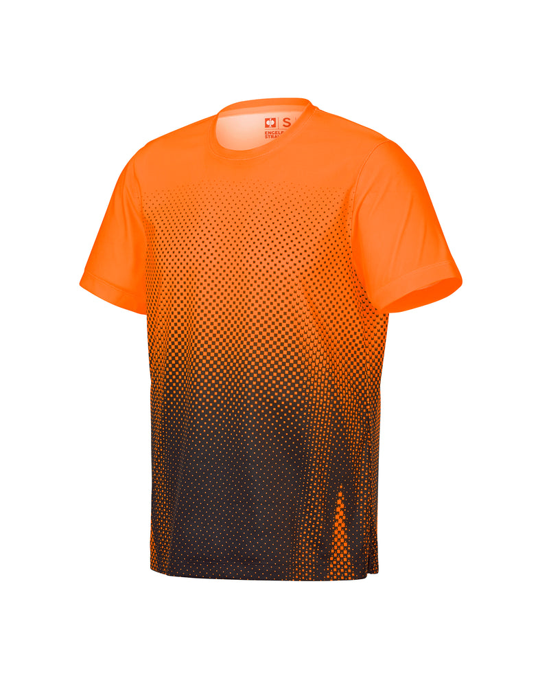 STRAUSS Enhanced Visibility Performance T-Shirt e.s.t:aktik in neon orange and black on a plain product background