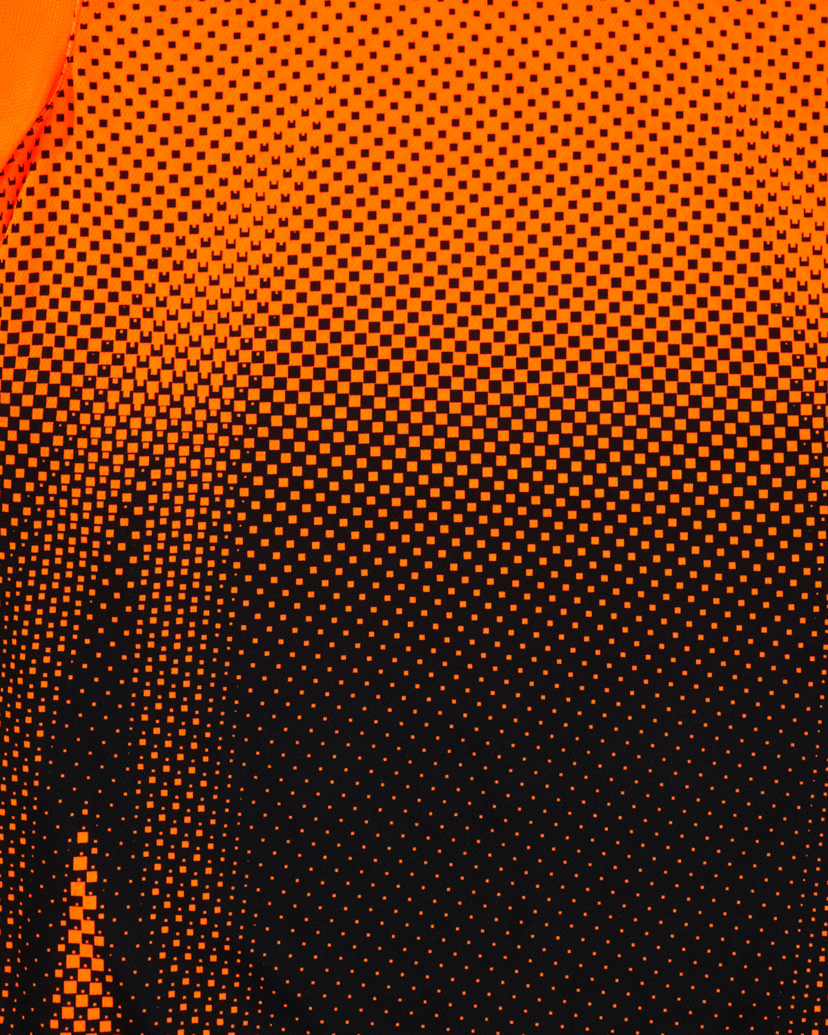 Close-up of neon fabric and reflective trim on STRAUSS Enhanced Visibility Performance T-Shirt e.s.t:aktik in neon orange and black