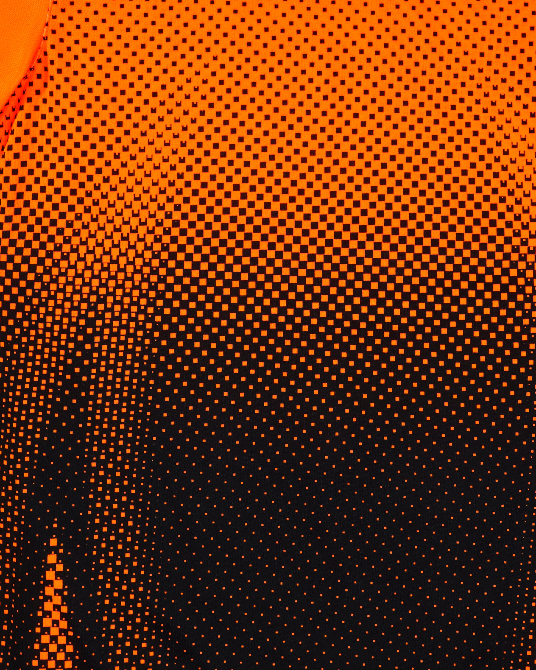 Close-up of neon fabric and reflective trim on STRAUSS Enhanced Visibility Performance Long Sleeve Shirt e.s.t:aktik in neon orange and black