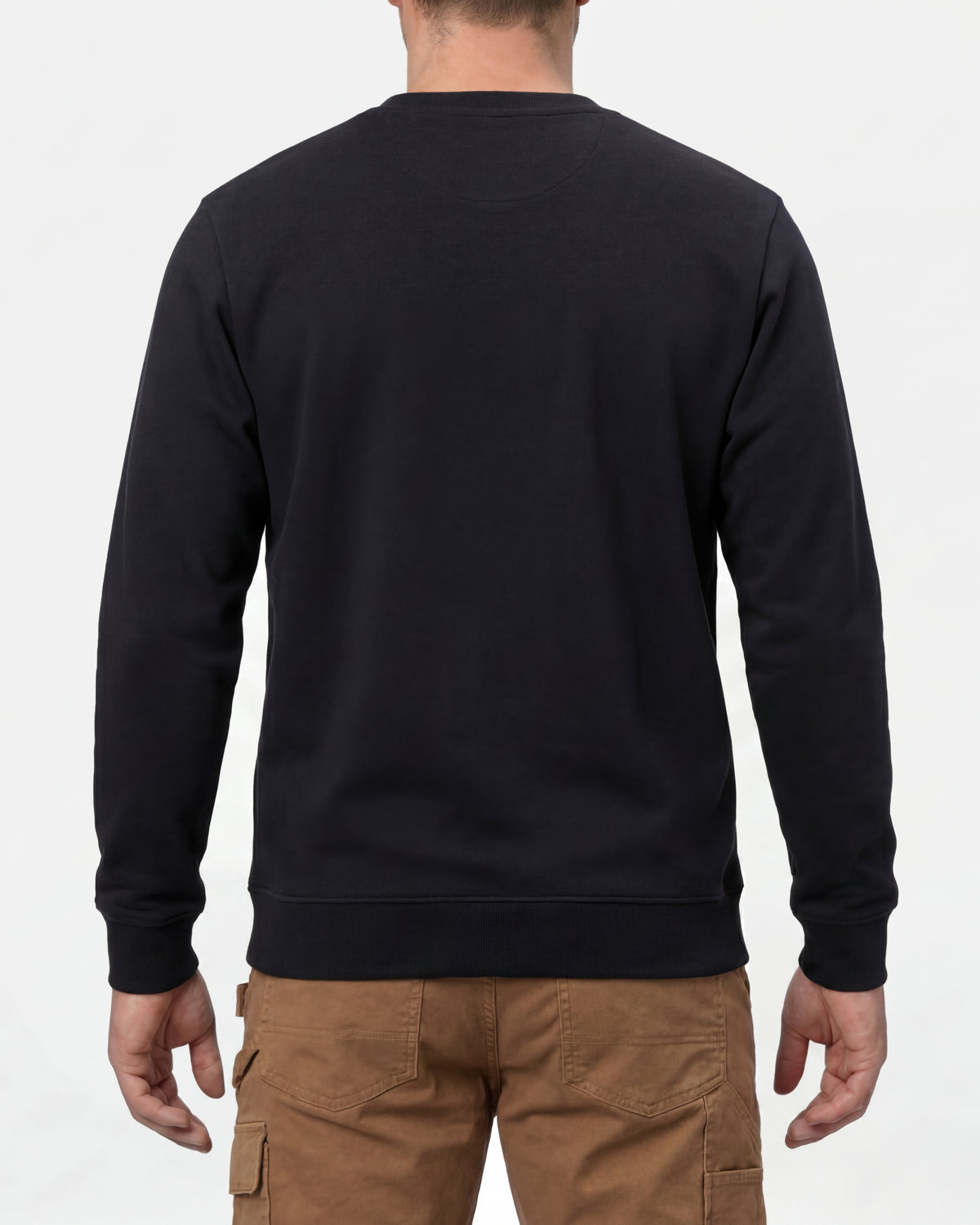 STRAUSS e.s.iconic crew neck sweatshirt in black, worn by model, back view