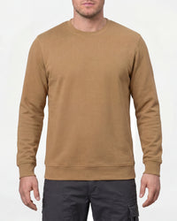 STRAUSS e.s.iconic crew neck sweatshirt in almond brown, worn by model, front view