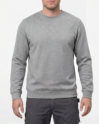 STRAUSS e.s.iconic crew neck sweatshirt in gray melange, worn by model, front view