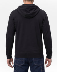 STRAUSS e.s.iconic full-zip hoodie in black, worn by model, back view