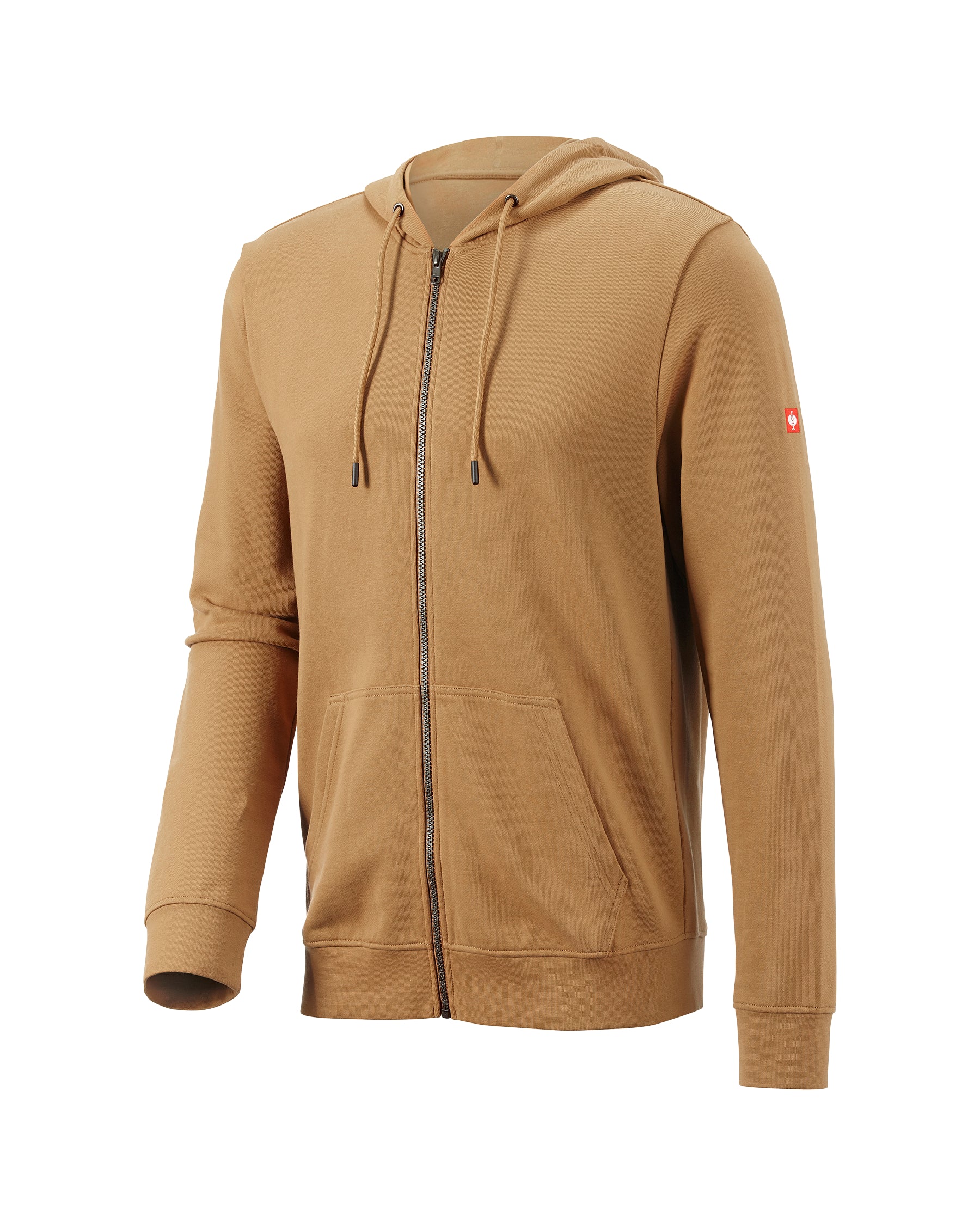 STRAUSS e.s.iconic full-zip hoodie in almond brown, front view