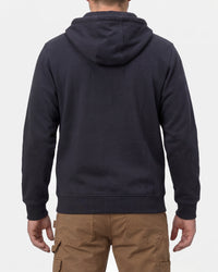 STRAUSS e.s.iconic full-zip hoodie in nero blue, worn by model, back view