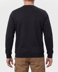 STRAUSS e.s.e:pic artwork crew neck sweatshirt in black, worn by model, back view