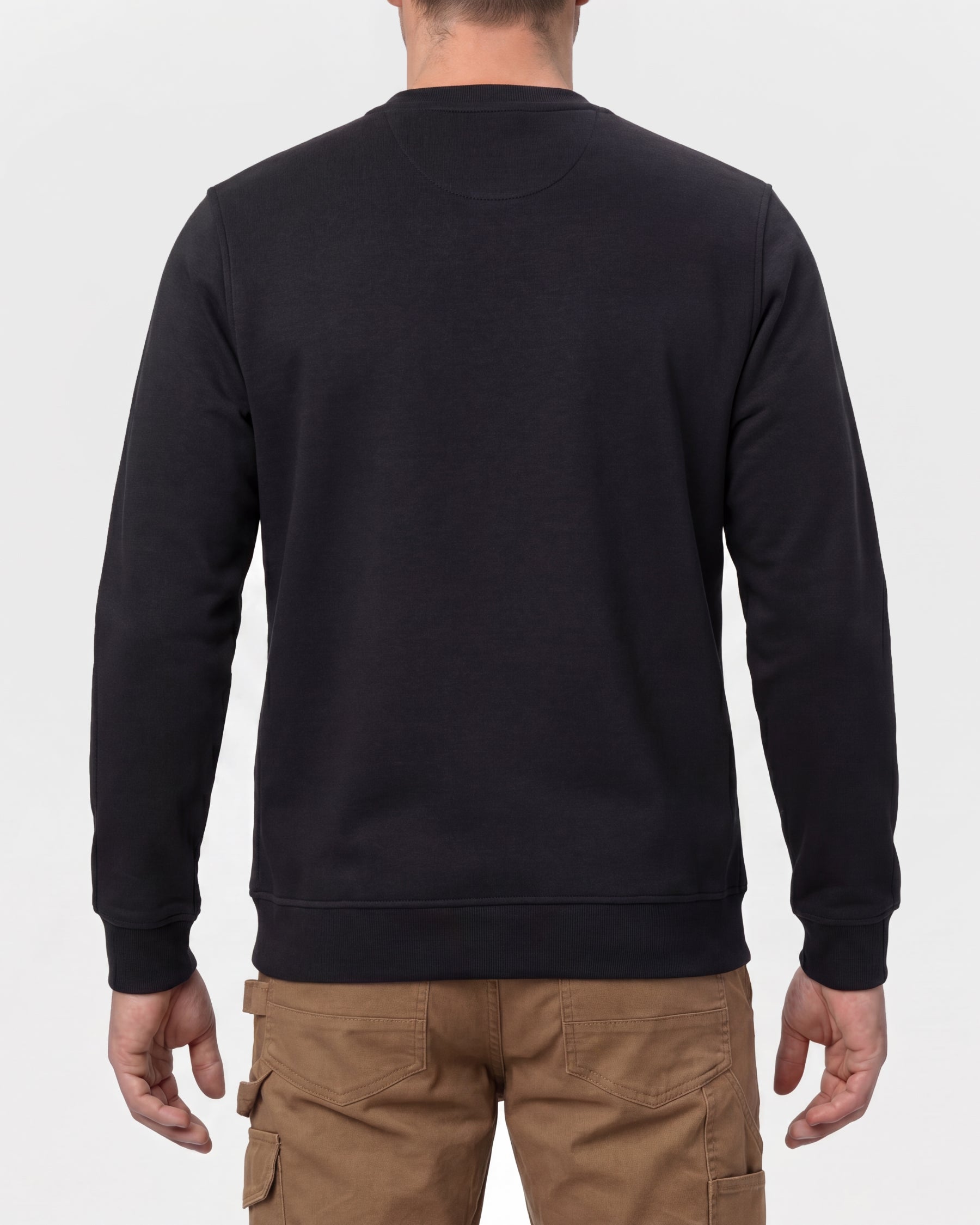 STRAUSS e.s.e:pic artwork crew neck sweatshirt in black, worn by model, back view