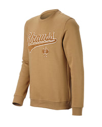 STRAUSS e.s.e:pic artwork crew neck sweatshirt in almond brown, front view