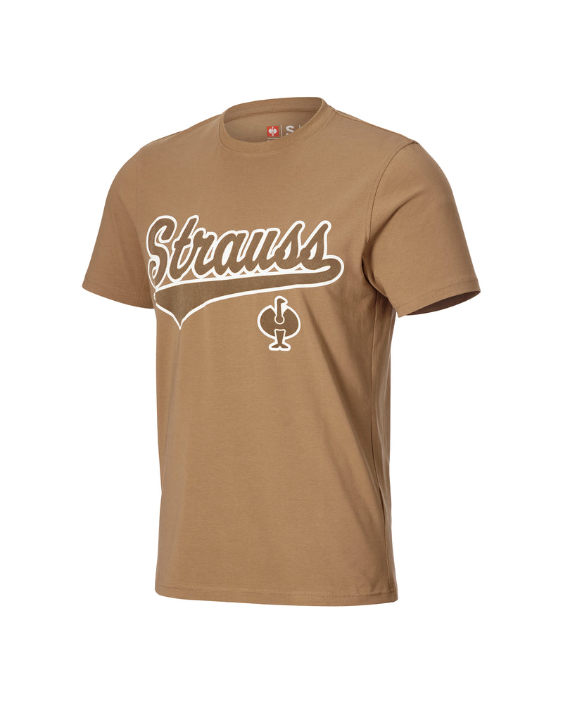 STRAUSS Artwork T-Shirt e.s.e:pic in almond brown on a plain product background