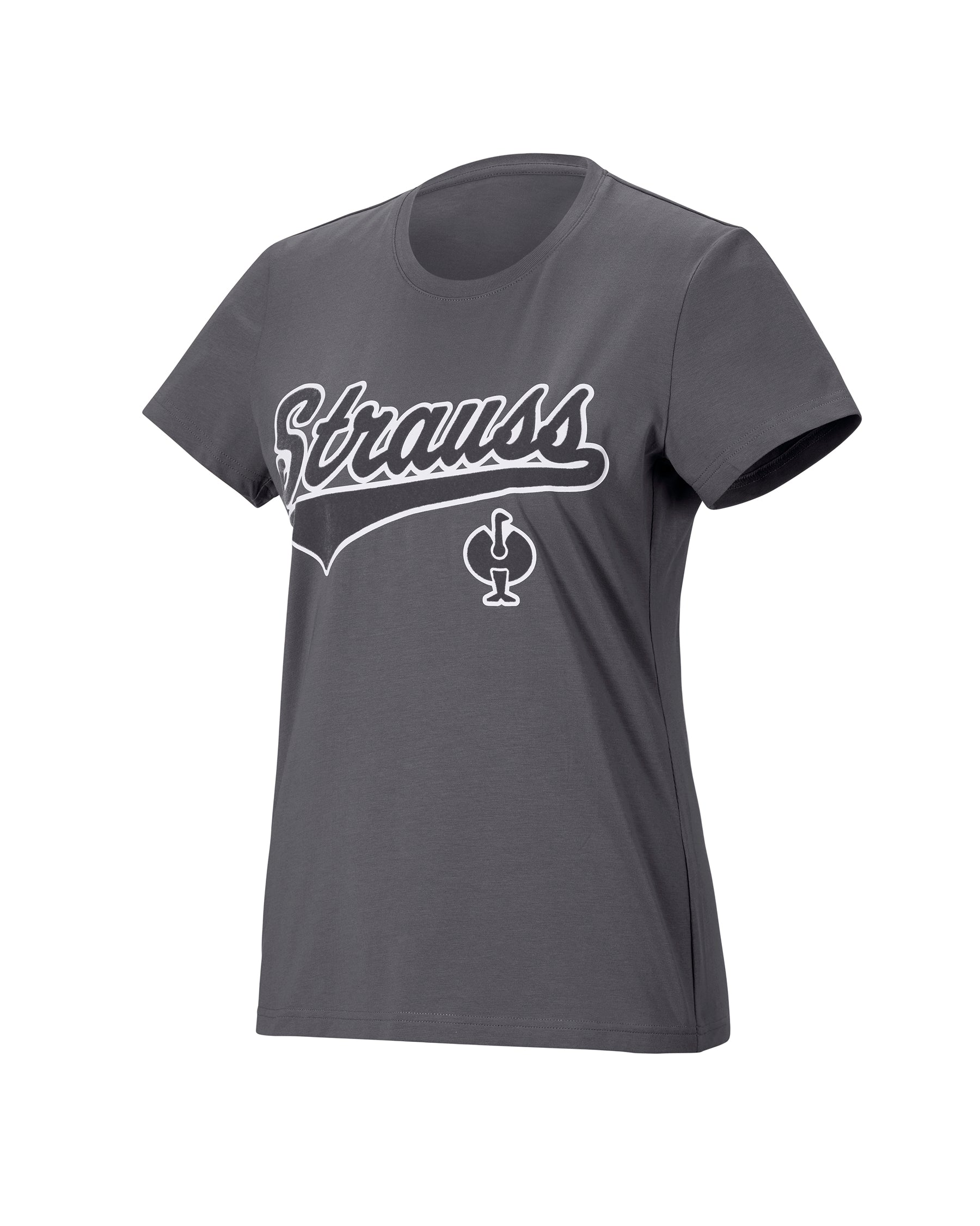 Women's STRAUSS Artwork T-Shirt e.s.e:pic in carbon gray on a plain product background