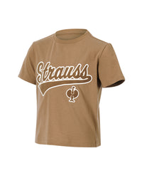 Kids' STRAUSS Artwork T-Shirt e.s.e:pic in almond brown on a plain product background