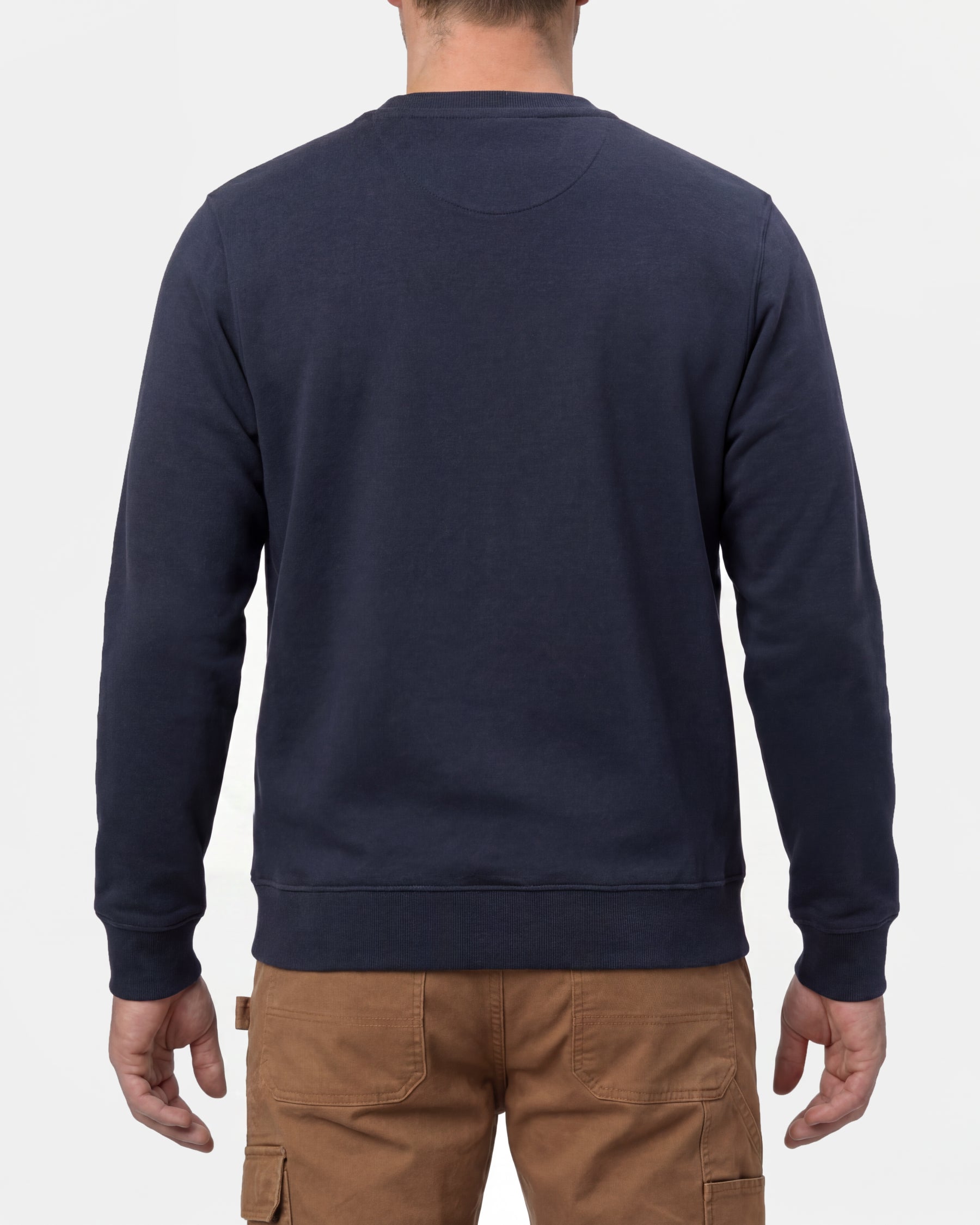 STRAUSS cotton-poly crew neck sweatshirt in nero blue, worn by model, back view