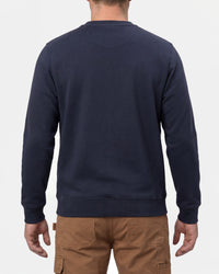 STRAUSS cotton-poly crew neck sweatshirt in nero blue, worn by model, back view