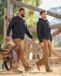 STRAUSS cotton-poly crew neck sweatshirt in nero blue, worn in casual workwear setting