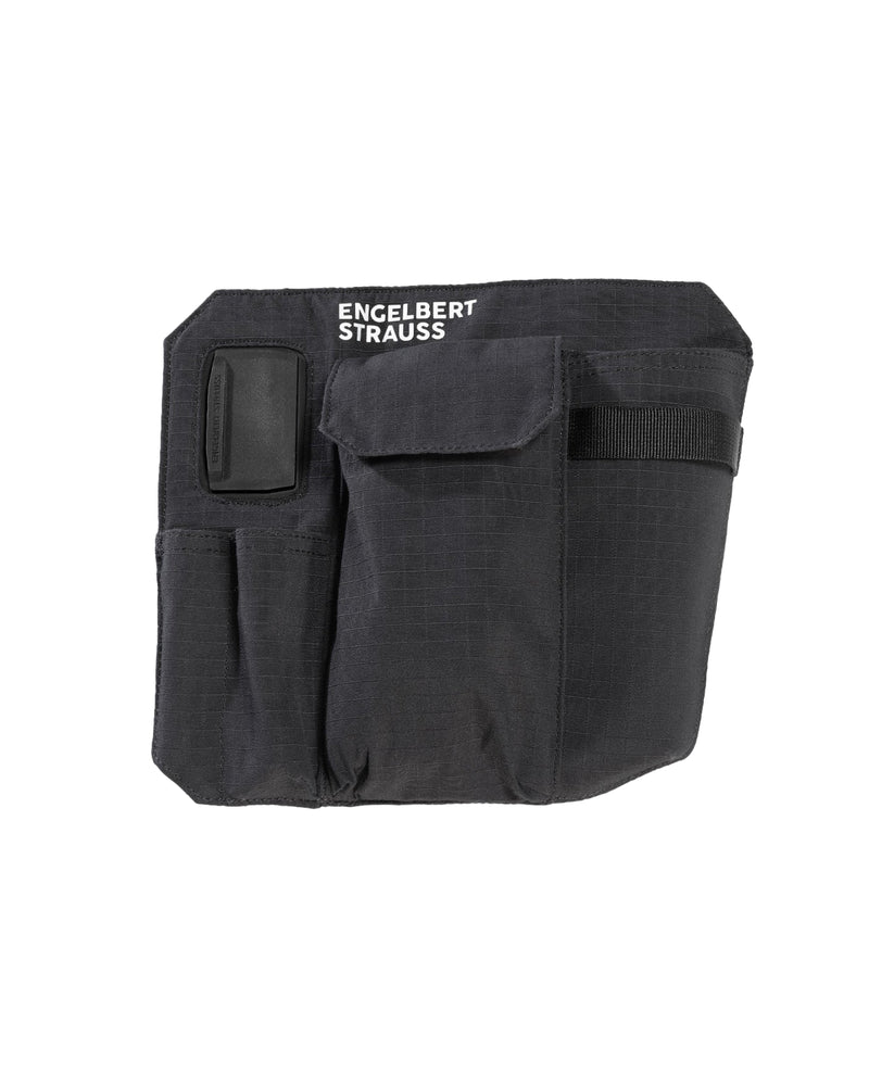 Black STRAUSS e.s.tool concept left-hand large tool bag with modular pockets and belt attachment points.