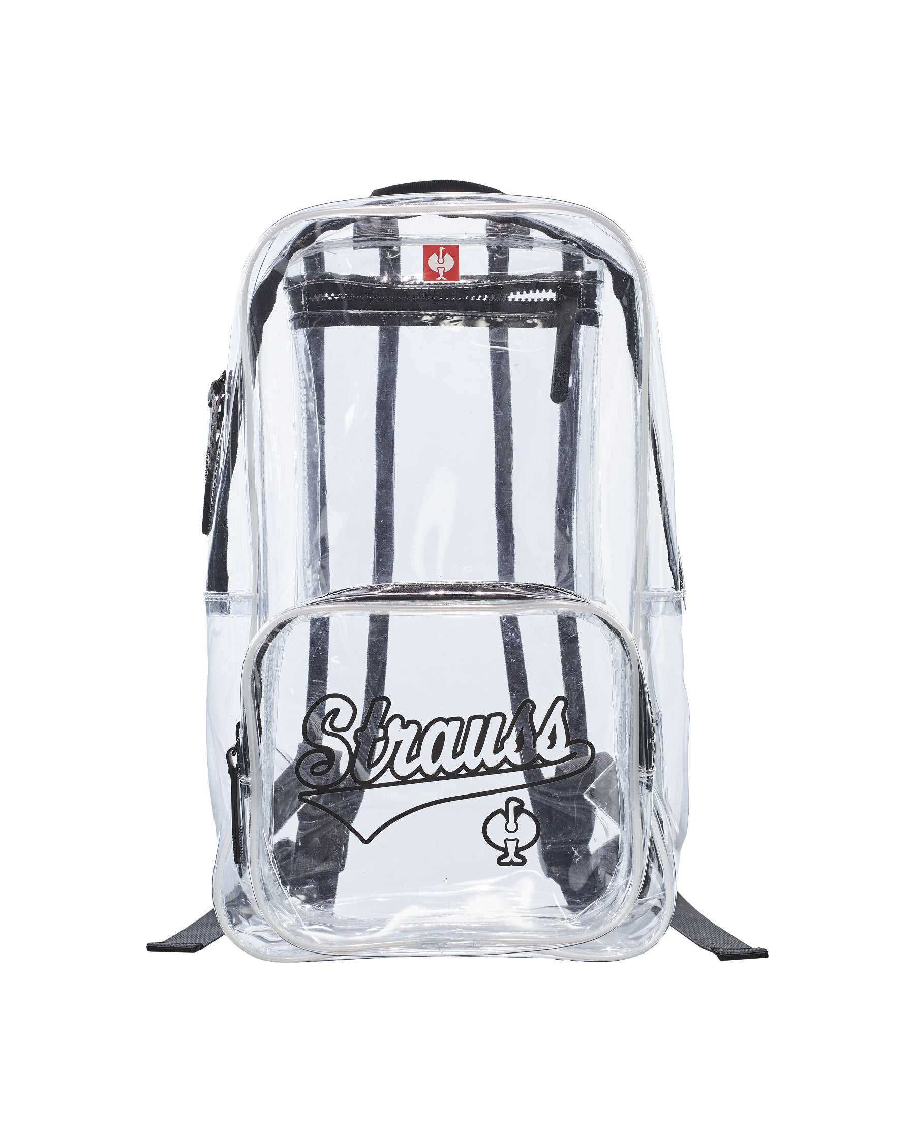 Clear STRAUSS e.s.e:pic backpack with shoulder straps and transparent storage compartments.
