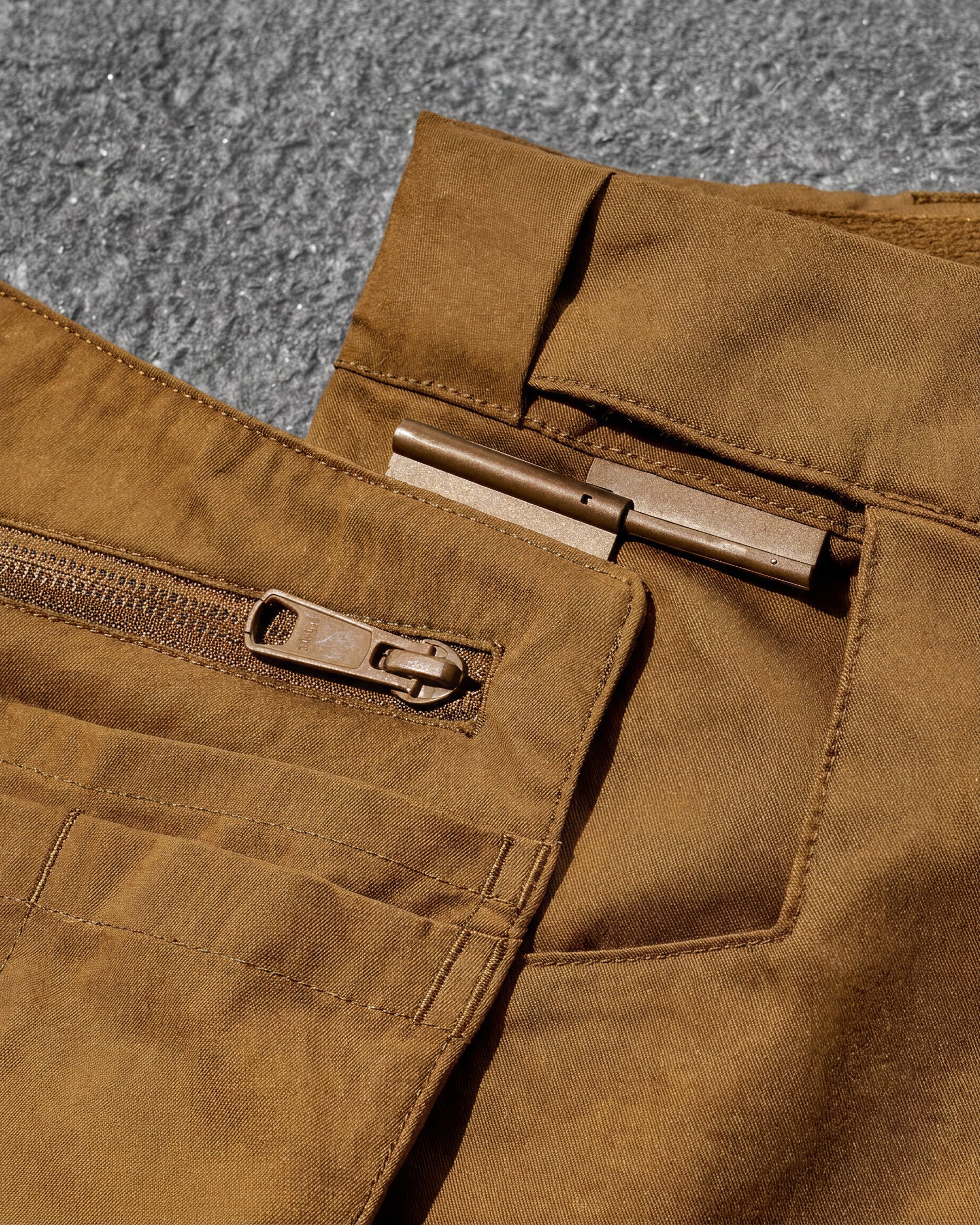 Close-up of fabric and seam construction on Work Pants e.s.concrete light in desert brown