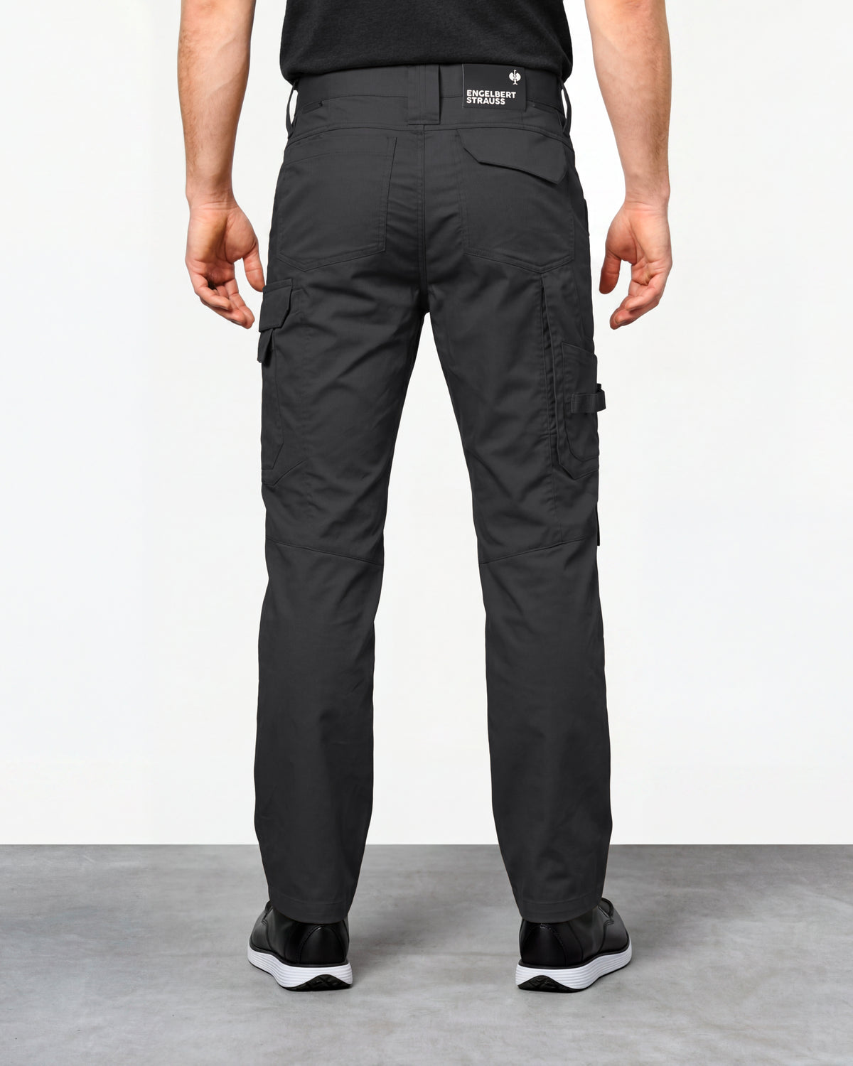 Work Pants e.s.concrete light in black worn by a model, rear view
