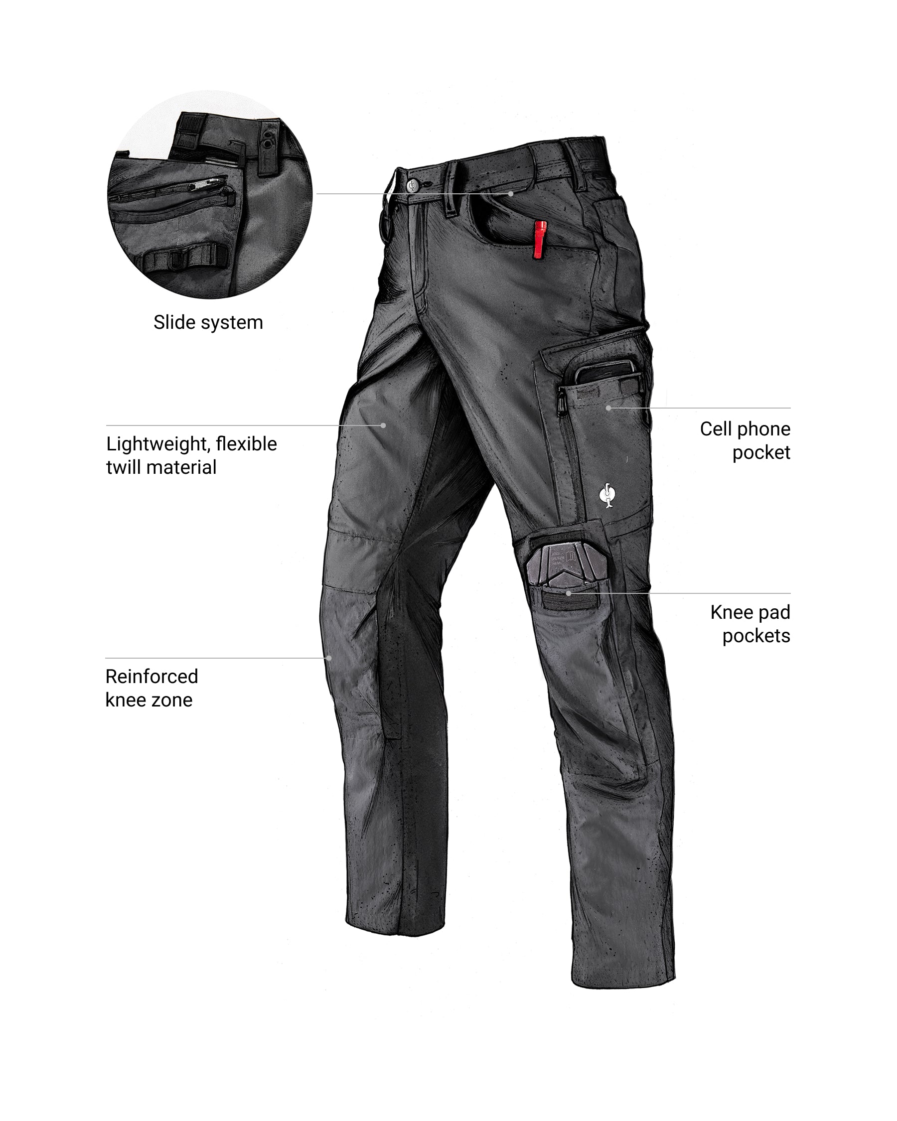 Feature view of Work Pants e.s.concrete light in black, showing workwear pocket details